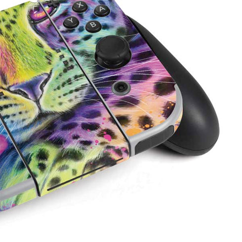 Neon Rainbow Cheetah with Rose by Sheena Pike Nintendo Switch OLED (2021) Skin